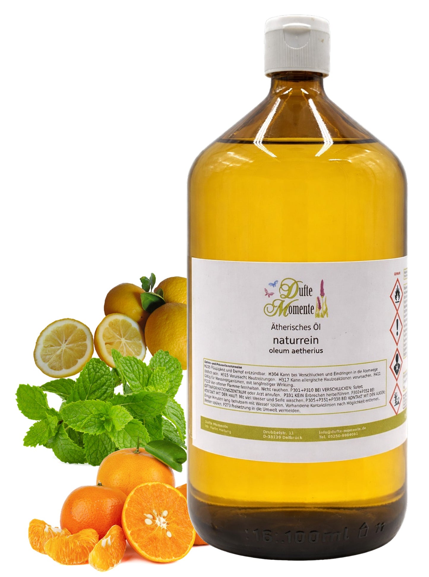 Ätherische Ölmischung Gute Laune naturrein mit Mandarine Minze und Zitrone in Glasflasche Dufte Momente 1000 ml