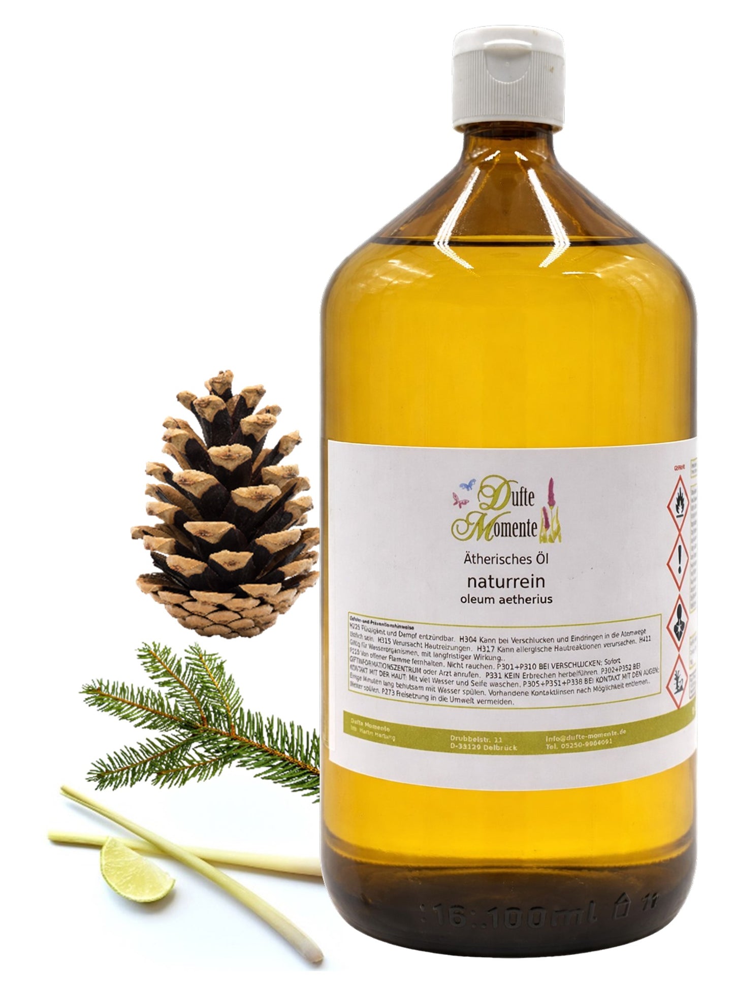 Ätherische Ölmischung Himalaya naturrein mit Edeltannennadel Kiefernnadel und Lemongras in Glasflasche Dufte Momente 1000 ml