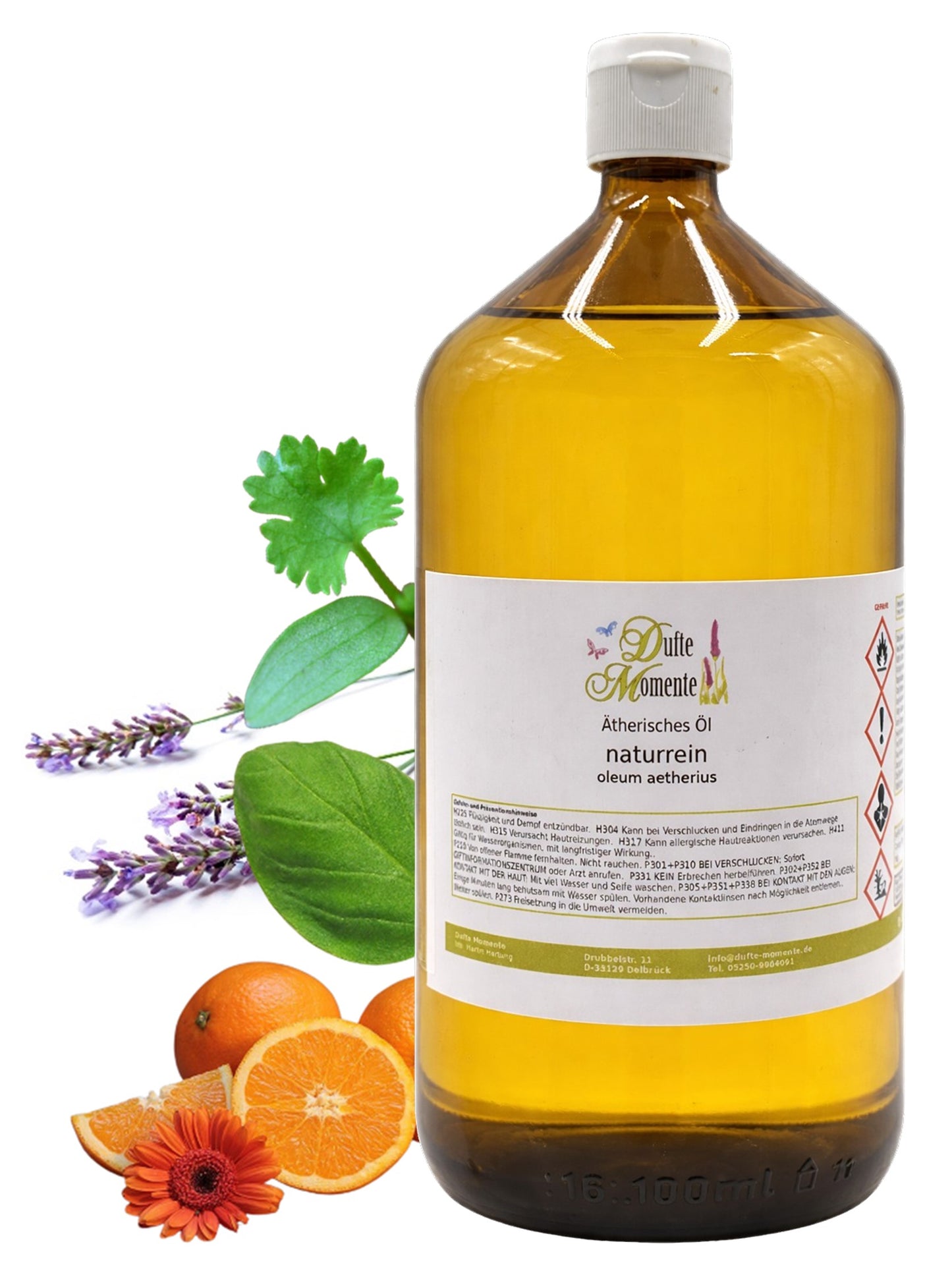 1000-ml-Flasche der ätherischen Ölmischung Oriental Spice mit Orangen, Lavendel, Basilikum und Koriander