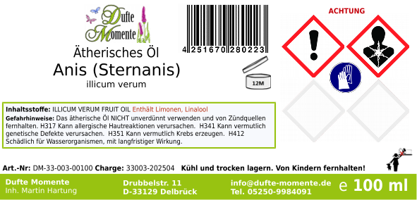 Ätherisches Öl Etikett 100 ml Anis (Sternanis)