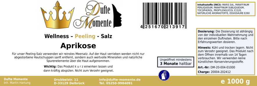 Aprikose - 1 kg Salz Körperpeeling, mit BIO-Meersalz