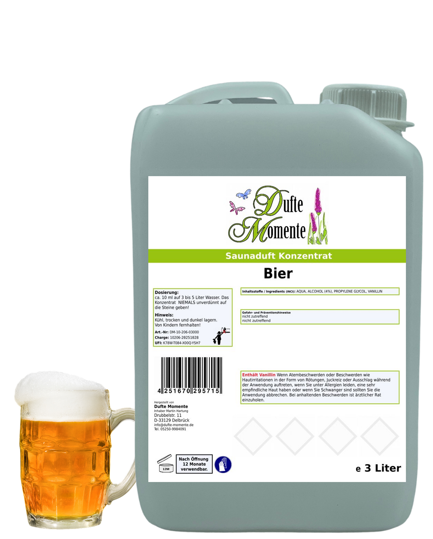 Saunaduft Bier in 3 Liter Kanister mit vollem Bierglas