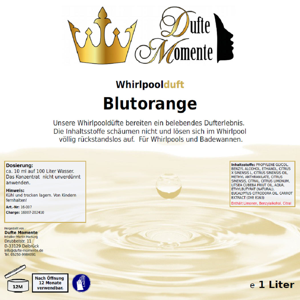 Whirlpoolduft 1 Liter Etikett Blutorange