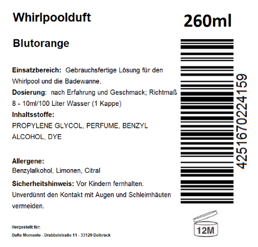 Whirlpoolduft 260 ml Etikett Blutorange