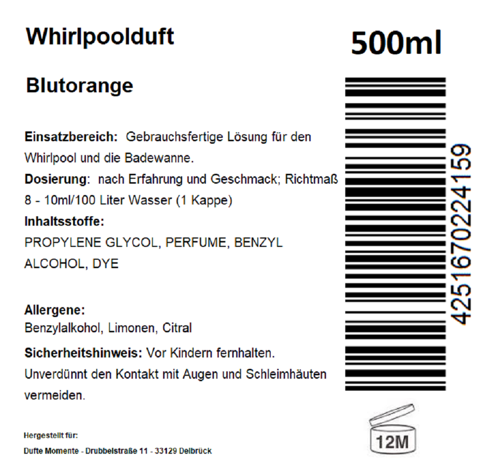 Whirlpoolduft 500 ml Etikett Blutorange
