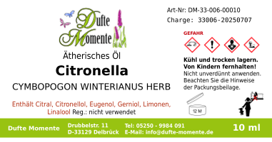 Ätherisches Öl Etikett 10 ml Citronella