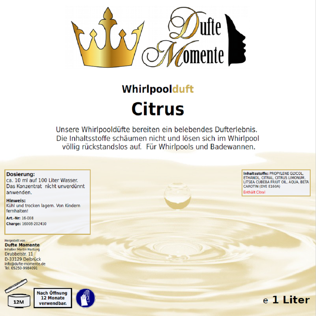 Whirlpoolduft 1 Liter Etikett Citrus