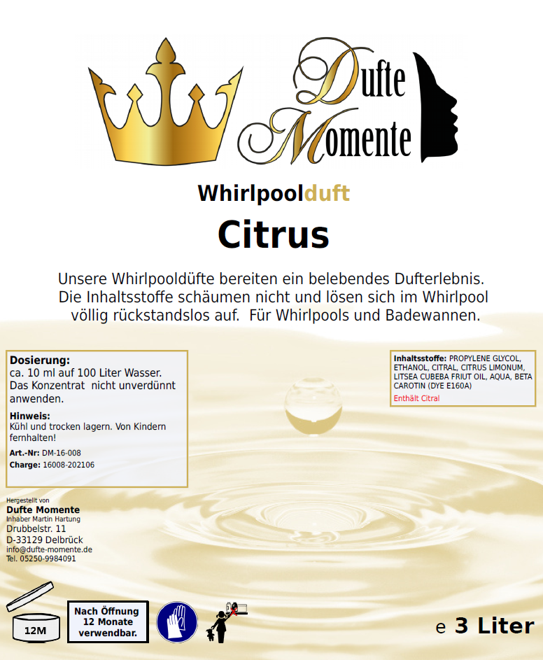 Whirlpoolduft 3 Liter Etikett Citrus