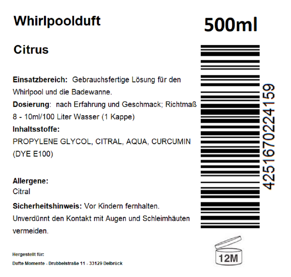Whirlpoolduft 500 ml Etikett Citrus