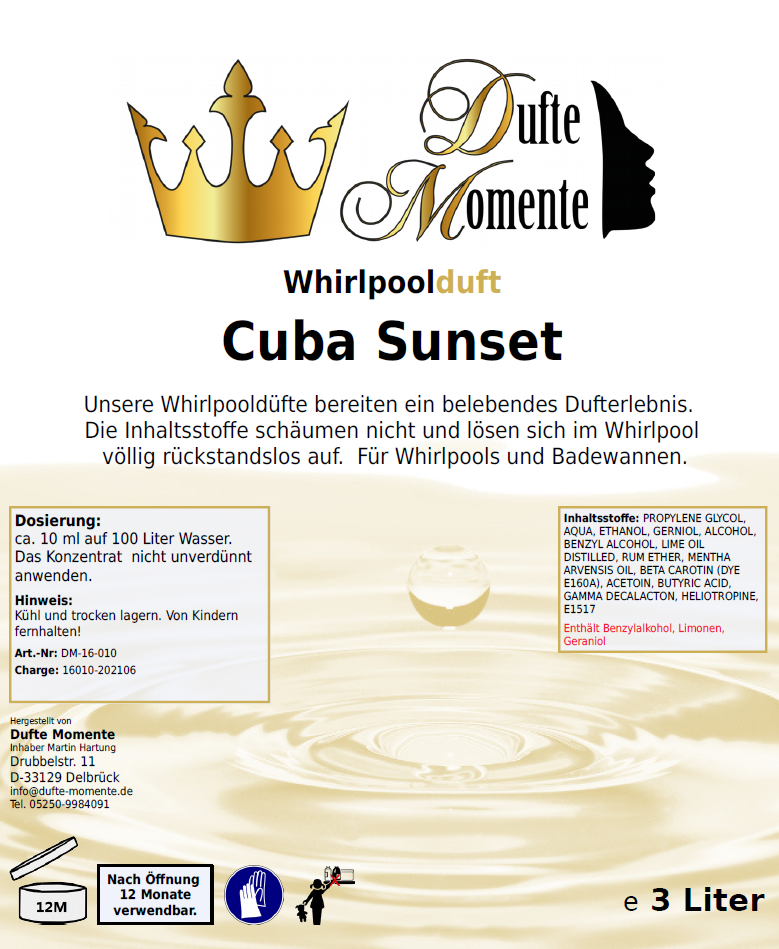 Whirlpoolduft 3 Liter Etikett Cuba Sunset