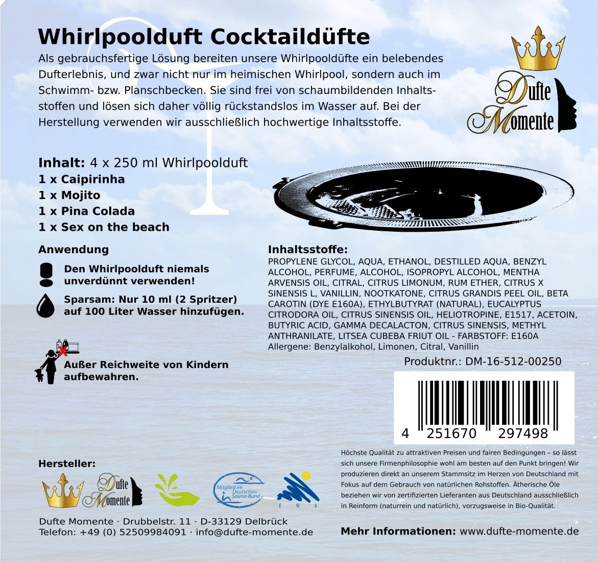 Whirlpoolduft 4er Set Cocktaildüfte Karton Rückseite