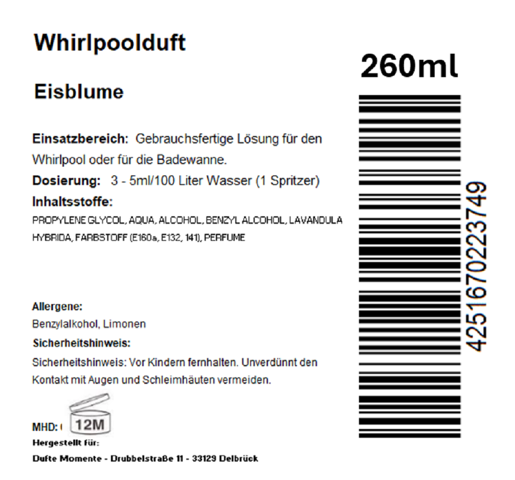 Whirlpoolduft 260 ml Etikett Eisblume