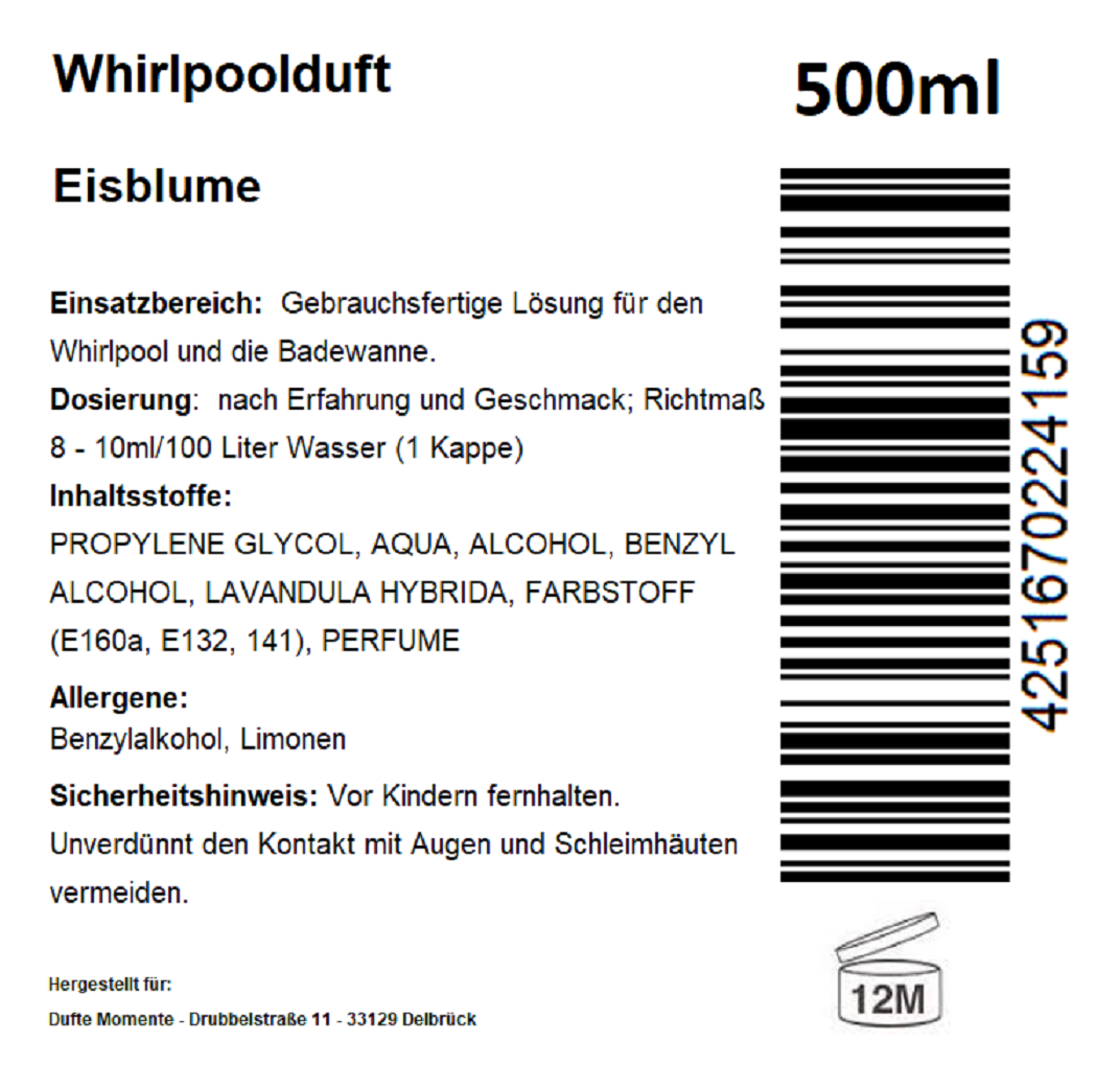 Whirlpoolduft 500 ml Etikett Eisblume