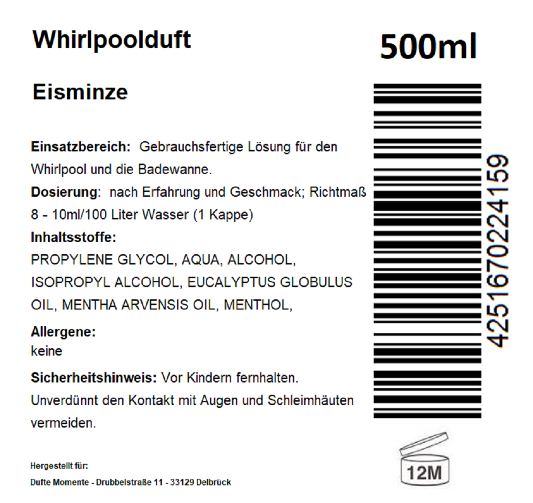 Eisminze (Eukalyptus, Menthol, Minze) - 500ml Whirlpoolduft, Badezusatz