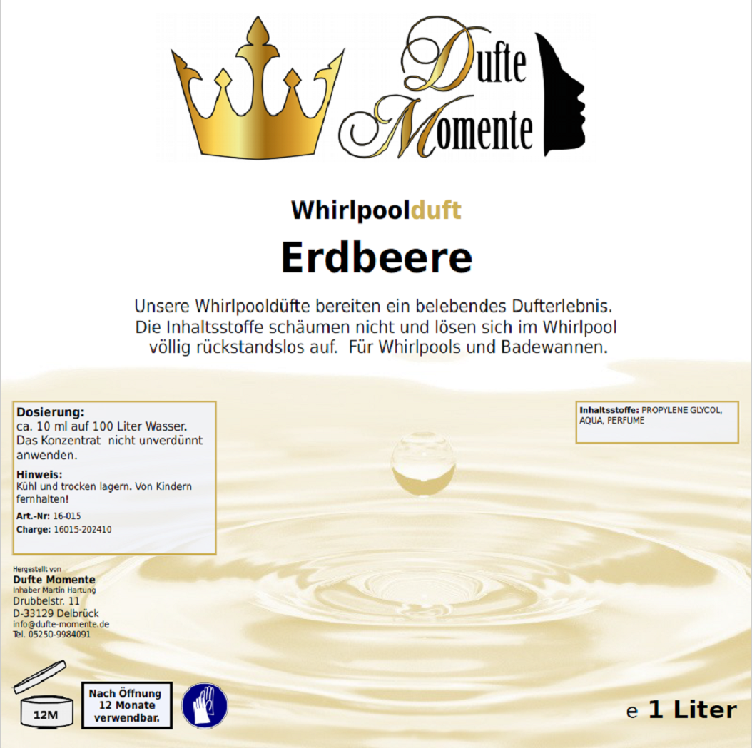 Whirlpoolduft 1 Liter Etikett Erdbeere