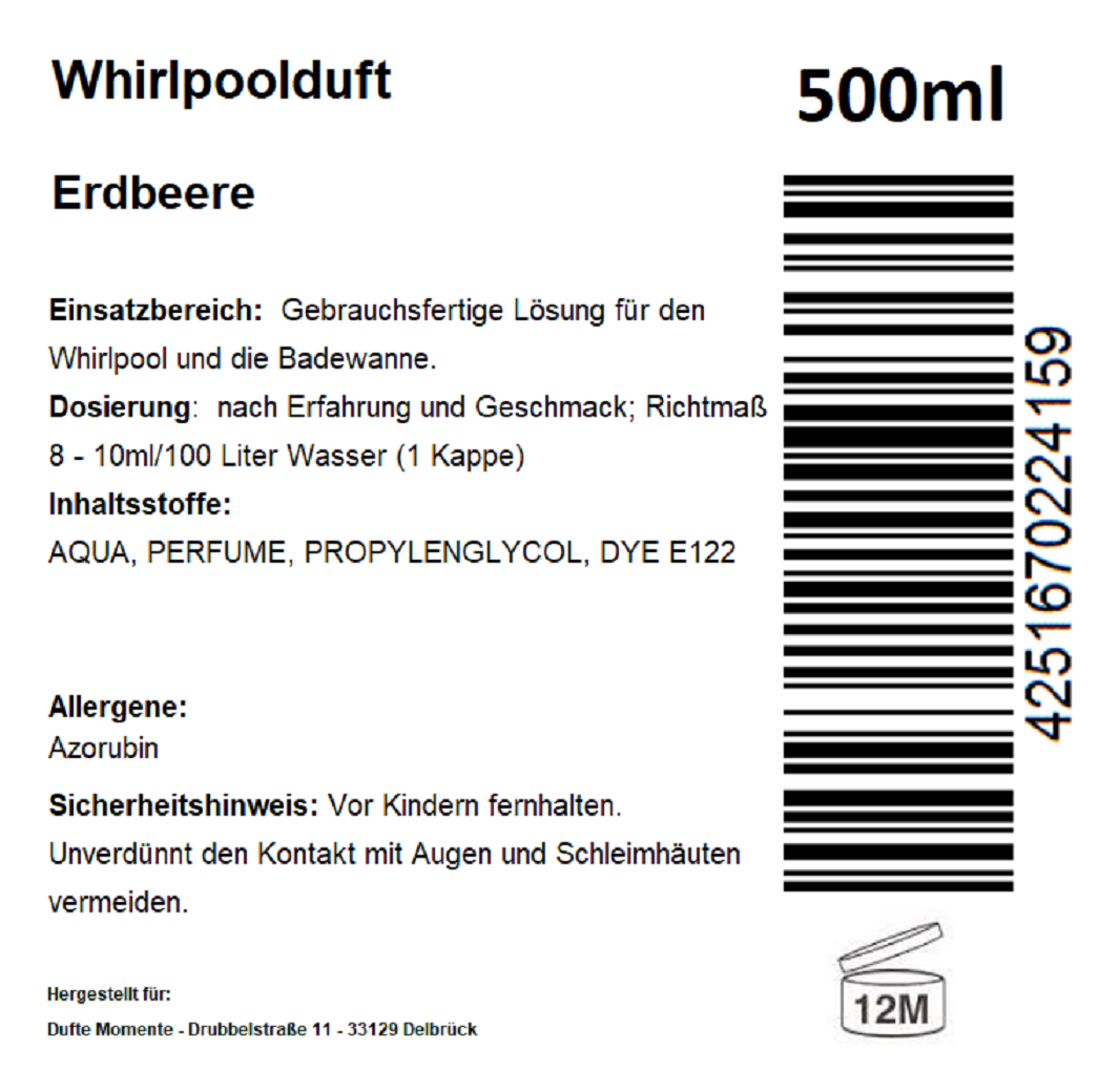 Whirlpoolduft 500 ml Etikett Erdbeere