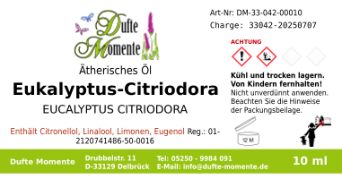 Ätherisches Öl Etikett 10 ml Eukalyptus-Citriodora