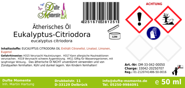 Ätherisches Öl Etikett 50 ml Eukalyptus-Citriodora