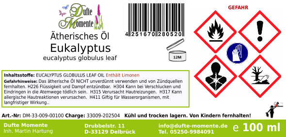 Ätherisches Öl Etikett 100 ml Eukalyptus
