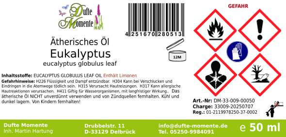 Ätherisches Öl Etikett 50 ml Eukalyptus