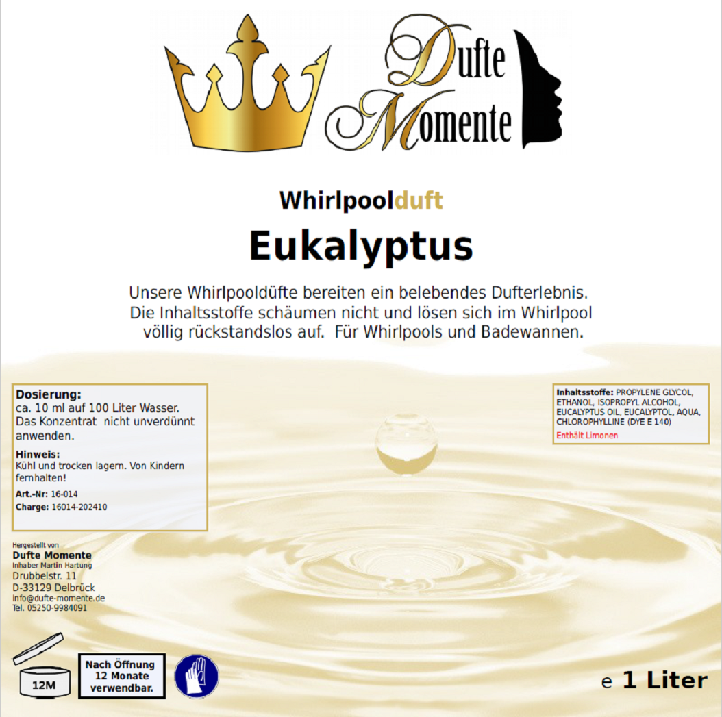 Whirlpoolduft 1 Liter Etikett Eukalyptus