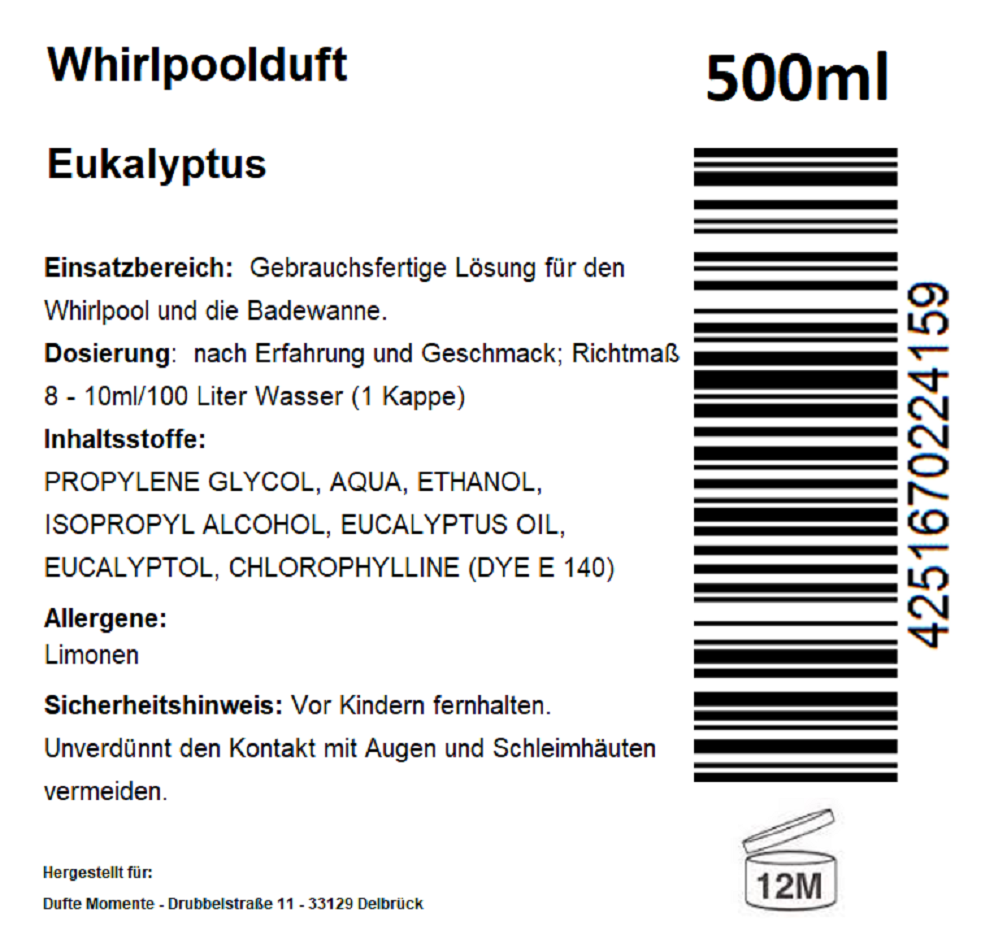 Whirlpoolduft 500 ml Etikett Eukalyptus