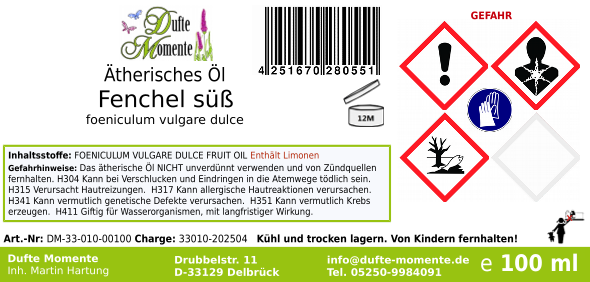 Ätherisches Öl Etikett 100 ml Fenchel (süß)