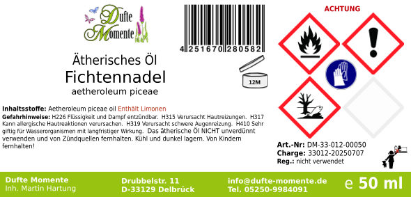 Ätherisches Öl Etikett 50 ml Fichtennadel