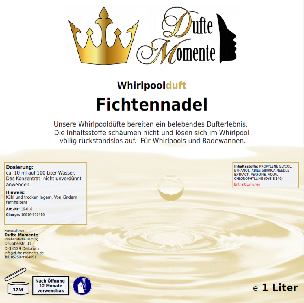Whirlpoolduft 1 Liter Etikett Fichtennadel