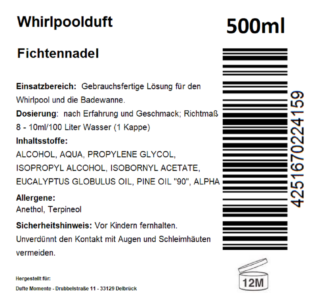 Whirlpoolduft 500 ml Etikett Fichtennadel