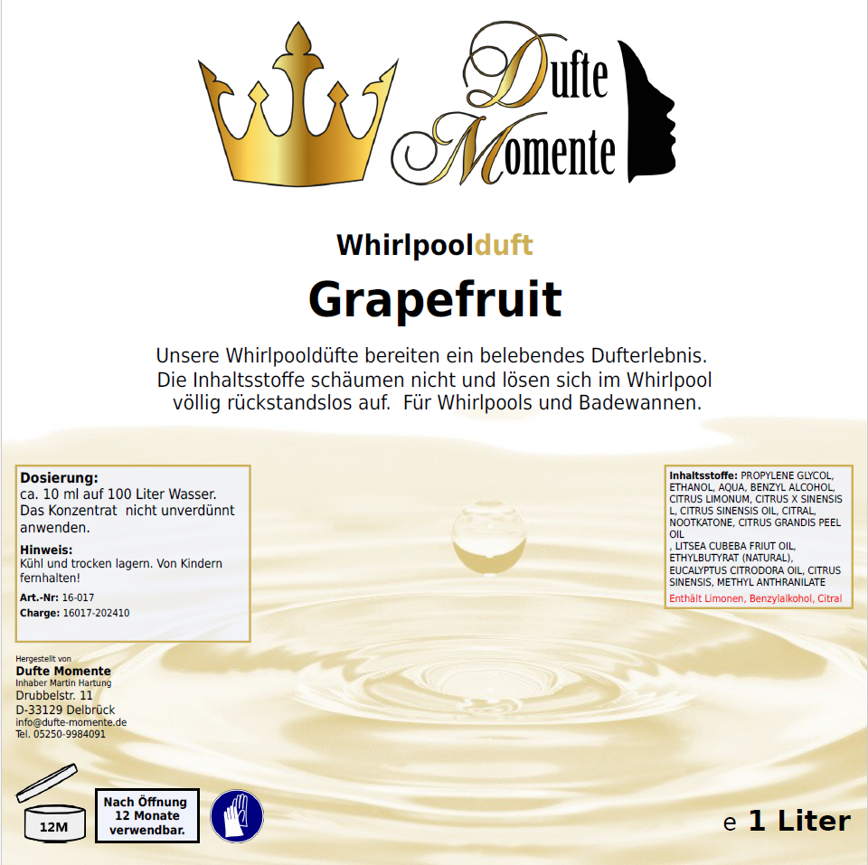 Whirlpoolduft 1 Liter Etikett Grapefruit