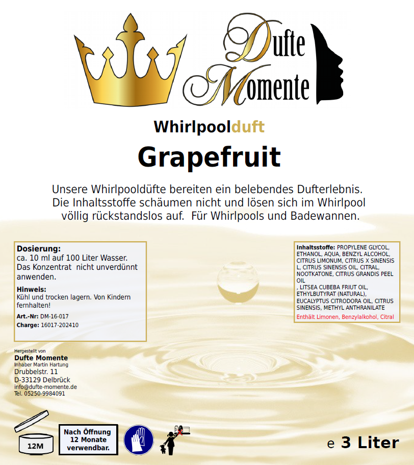 Whirlpoolduft 3 Liter Etikett Grapefruit