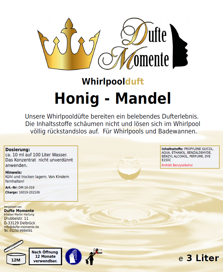 Whirlpoolduft 3 Liter Etikett Honig - Mandel