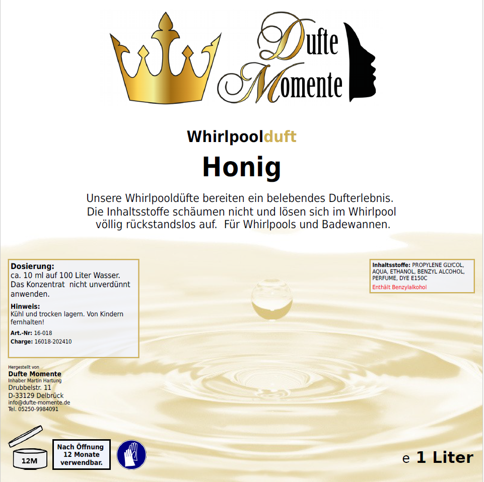 Whirlpoolduft 1 Liter Etikett Honig
