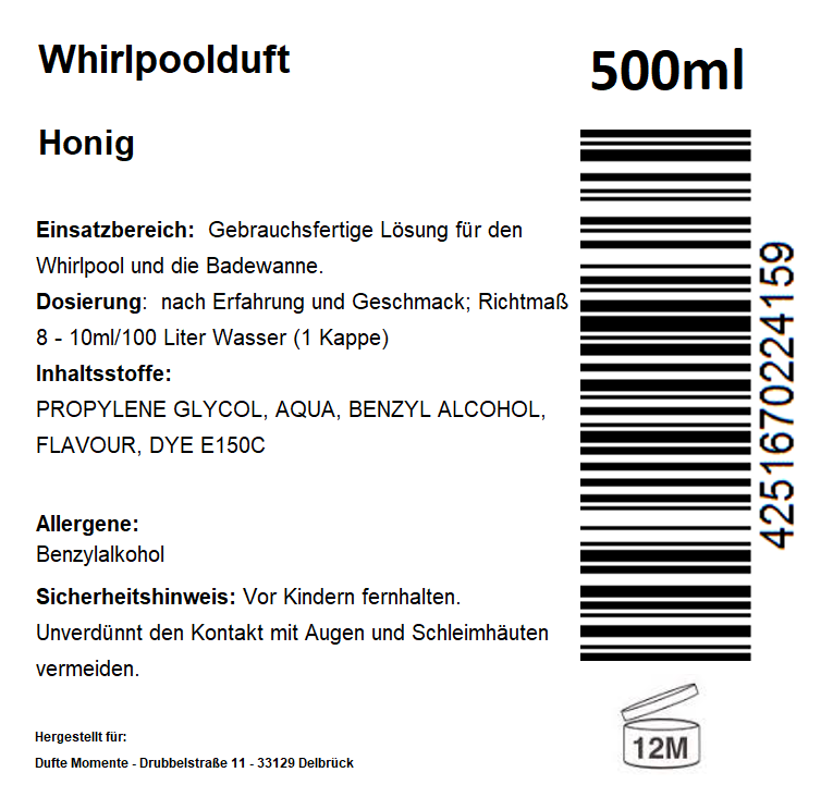 Whirlpoolduft 500 ml Etikett Honig
