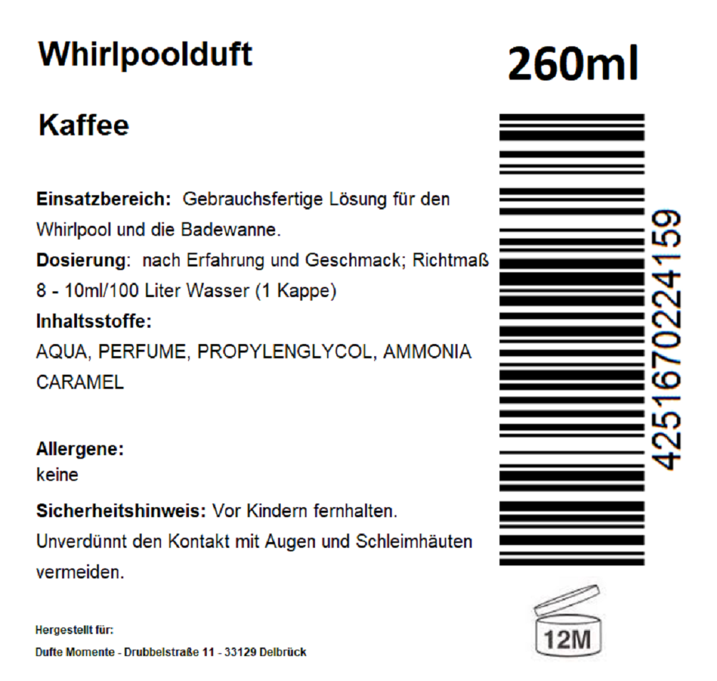 Whirlpoolduft 260 ml Etikett Kaffee