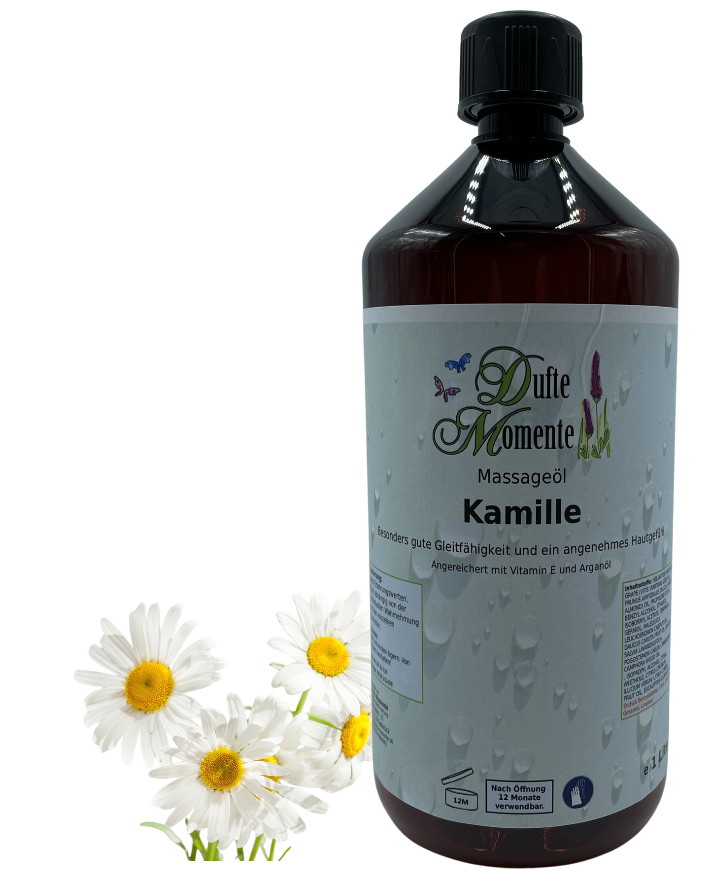 Massageöl 1 Liter Kamille mit visualisierten Bestandteilen