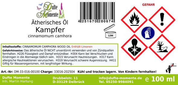Ätherisches Öl Etikett 100 ml Kampfer