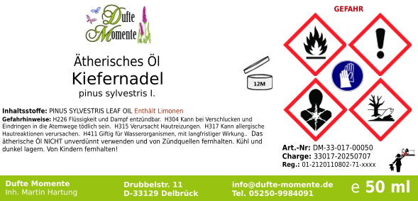 Ätherisches Öl Etikett 50 ml Kiefernadel