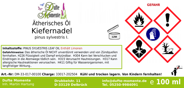 Ätherisches Öl Etikett 100 ml Kiefernadel