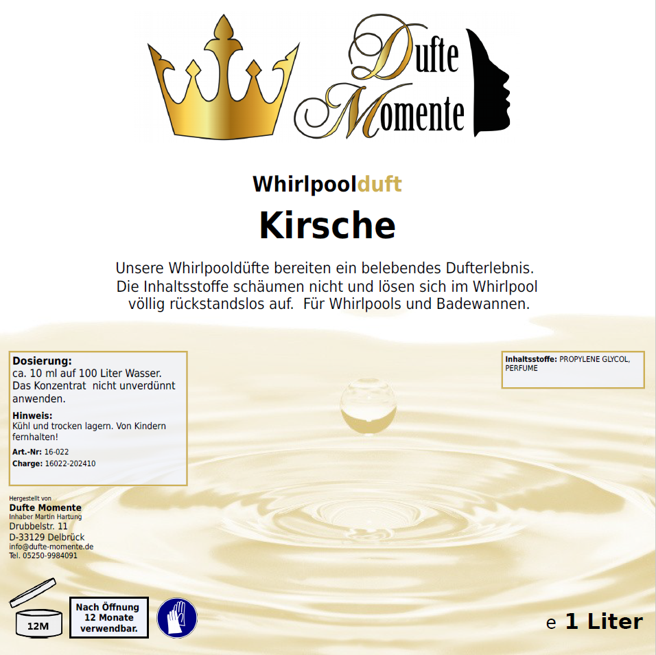 Whirlpoolduft 1 Liter Etikett Kirsche