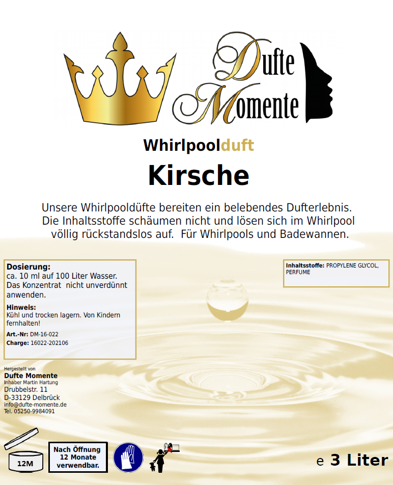Whirlpoolduft 3 Liter Etikett Kirsche