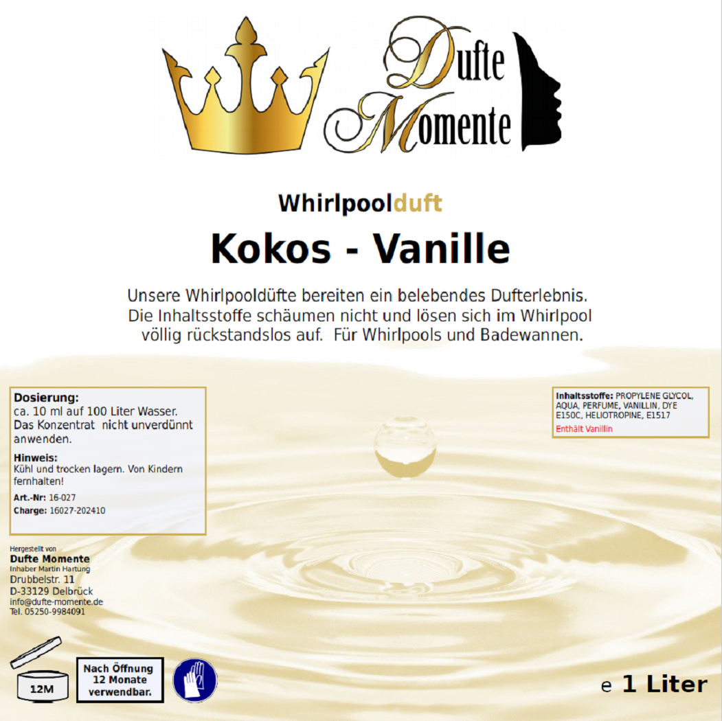 Whirlpoolduft 1 Liter Etikett Kokos - Vanille
