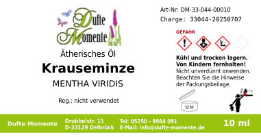 Ätherisches Öl Etikett 10 ml Krauseminze