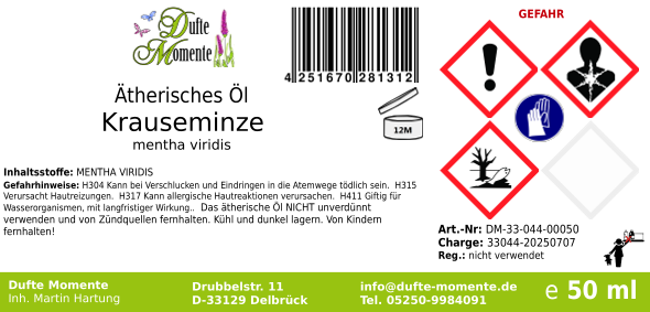 Ätherisches Öl Etikett 50 ml Krauseminze