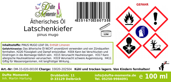Ätherisches Öl Etikett 100 ml Latschenkiefer