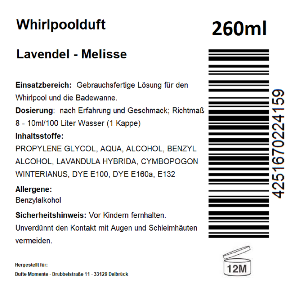 Whirlpoolduft 260 ml Etikett Lavendel - Melisse