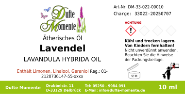 Ätherisches Öl Etikett 10 ml Lavendel