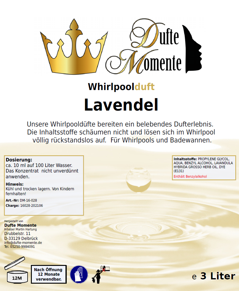 Whirlpoolduft 3 Liter Etikett Lavendel