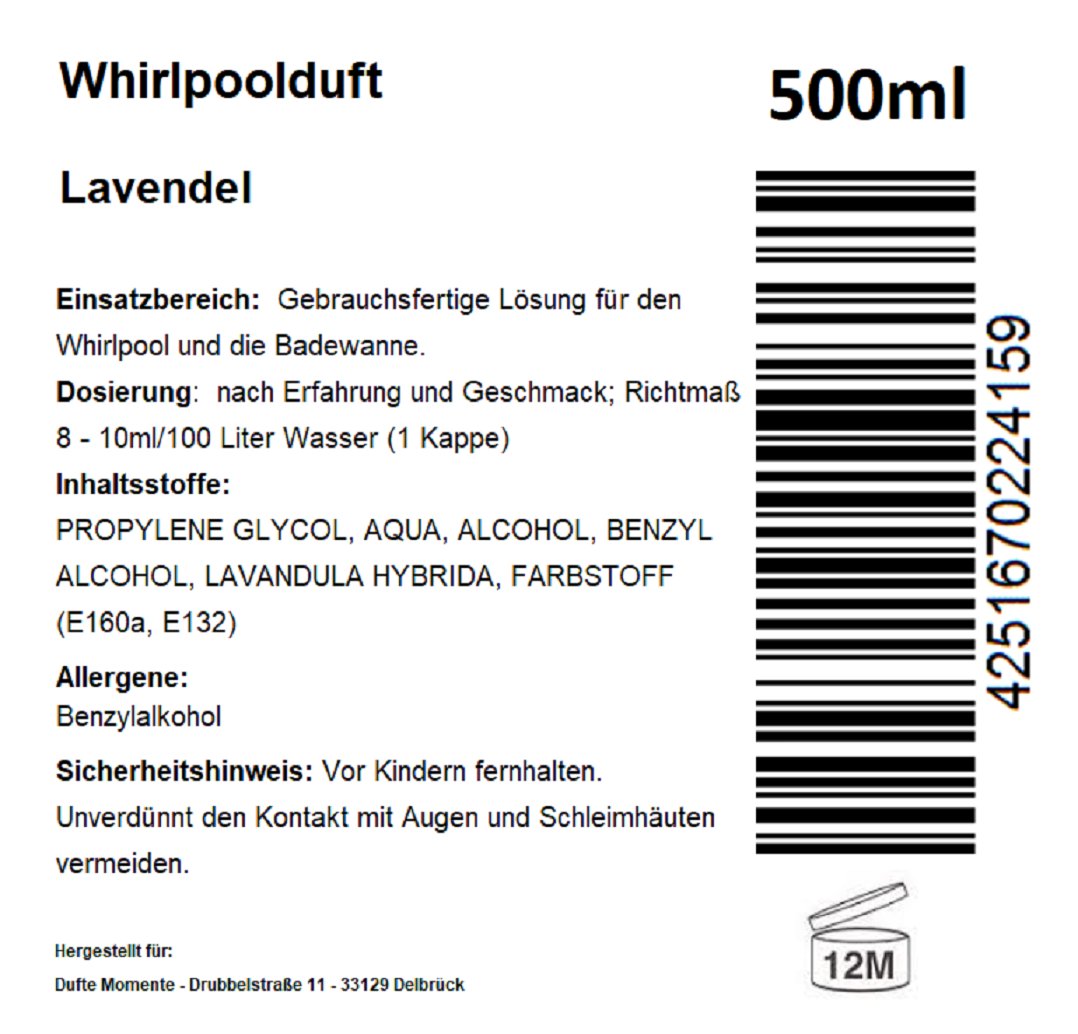 Whirlpoolduft 500 ml Etikett Lavendel